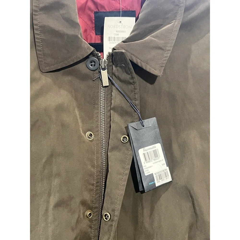 Faconnable Men's M Brown Microfiber Bomber Jacket w/ Colorful Quilted Lining NWT